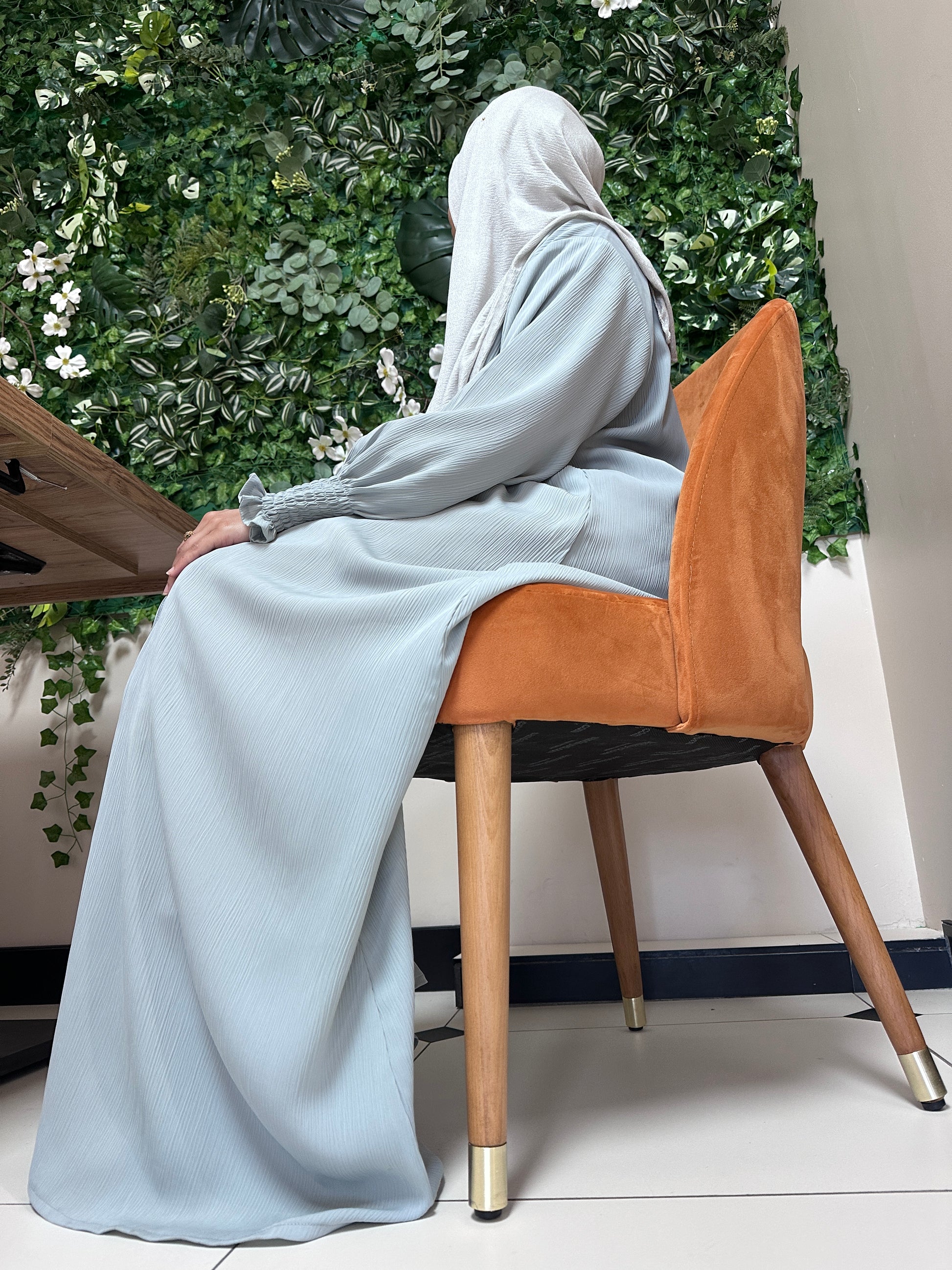 Side view of Frozen Abaya showing flowing silhouette - modest abaya for everyday wear USA