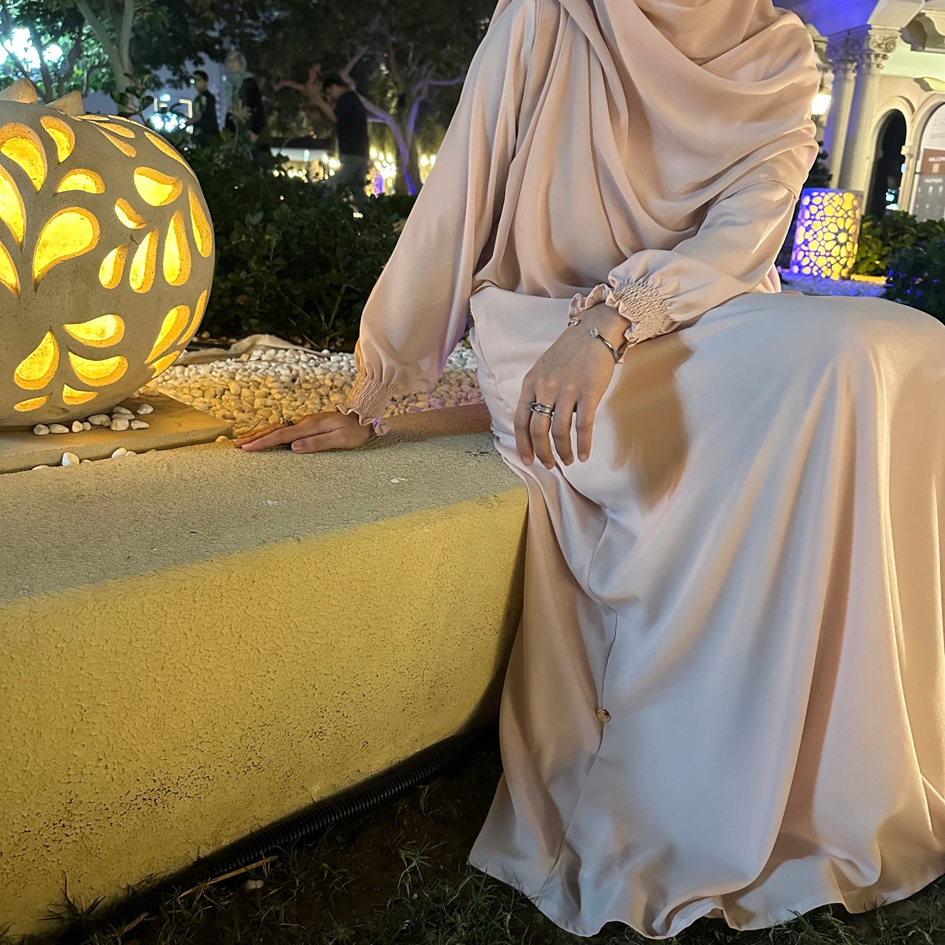 Light pink abaya with elastic sleeves - versatile modest dress for Muslim women USA
