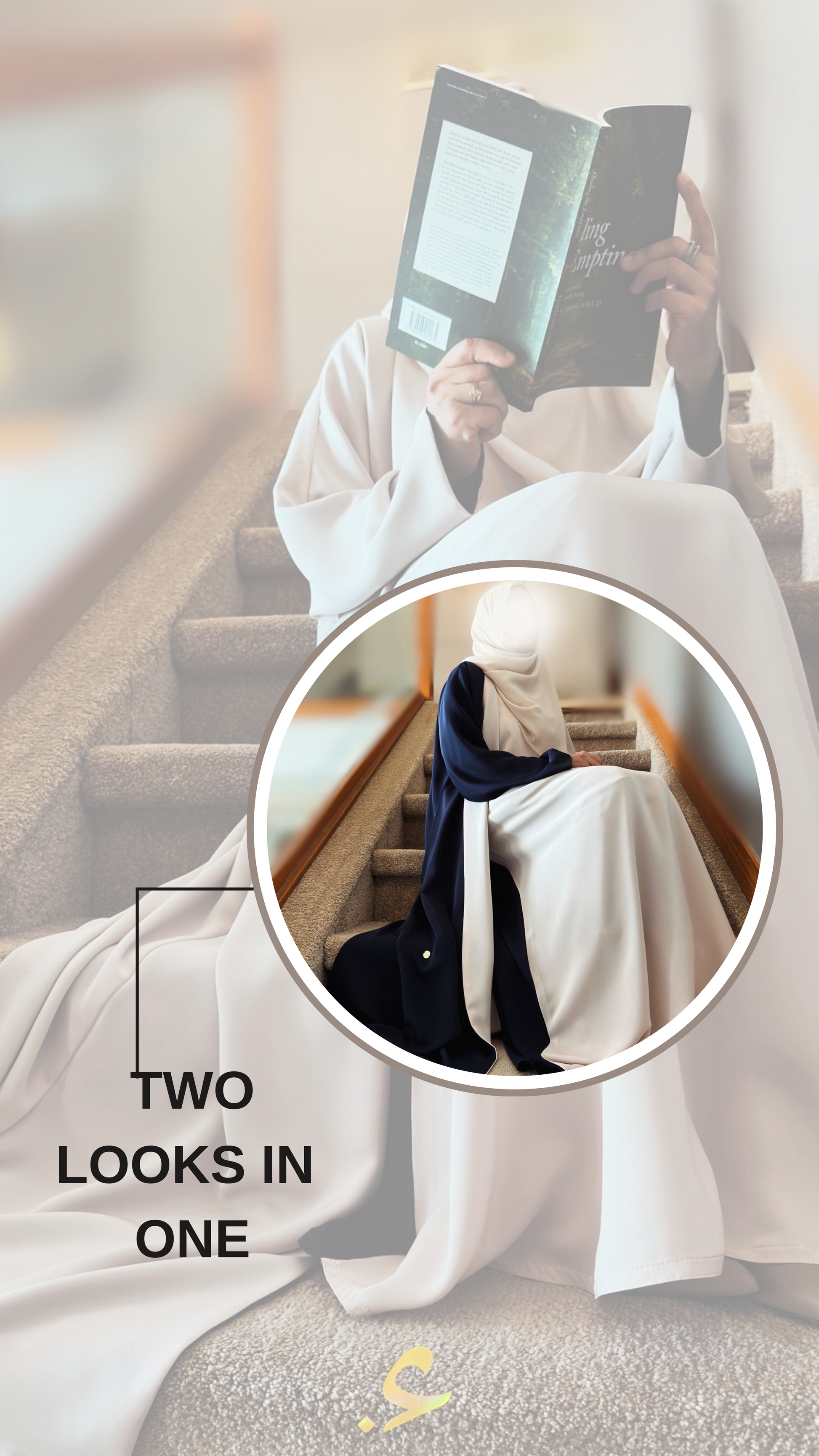 Haya reversible abaya 3 piece set - open abaya, inner, and hijab in Korean Nida fabric