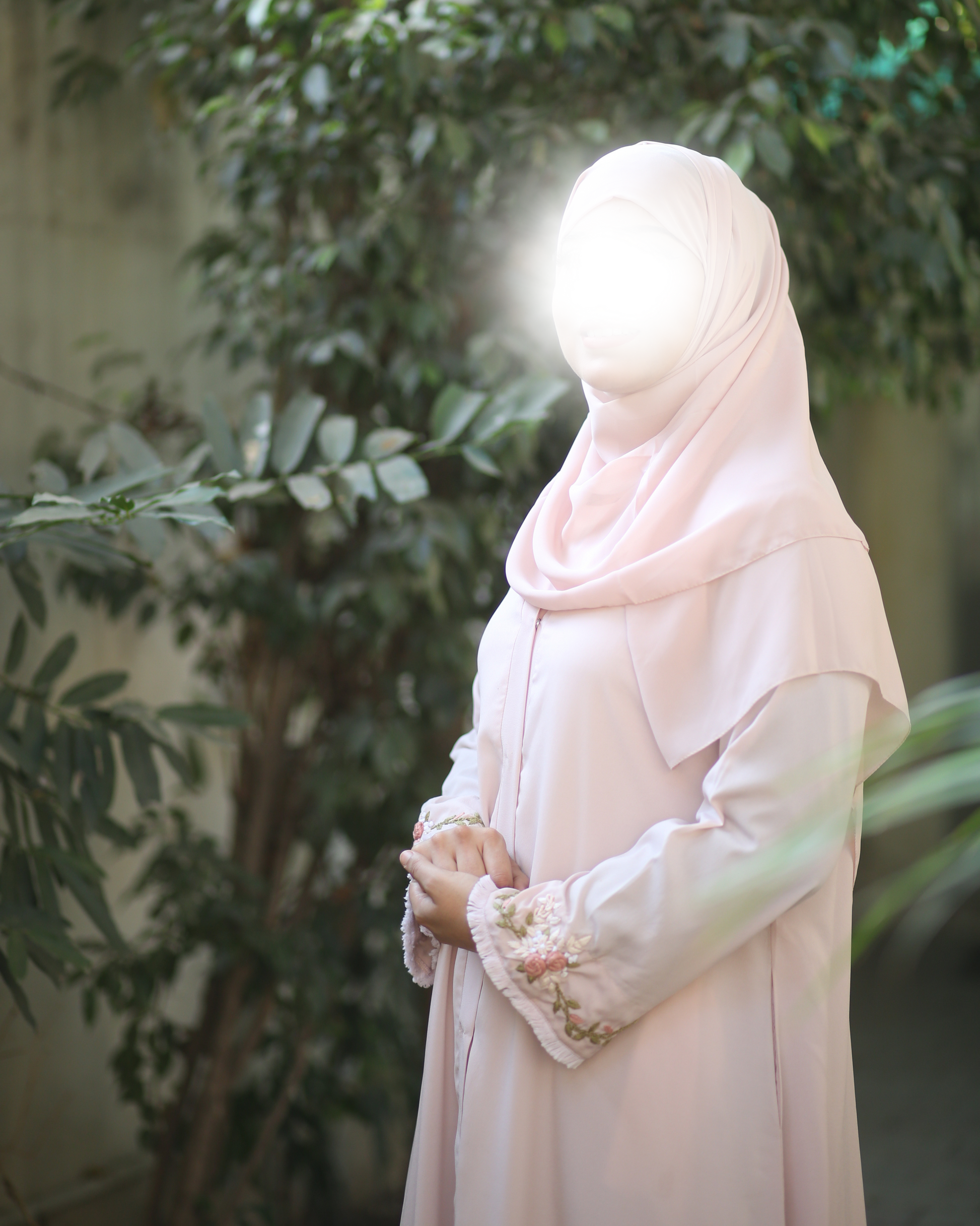 Timeless light pink abaya dress with colorful hand embroidery detail - breathable modest wear Michigan