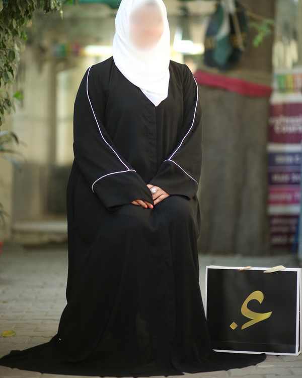 Elegant white piped lightweight abaya with pockets - breathable modest wear for Muslim women USA