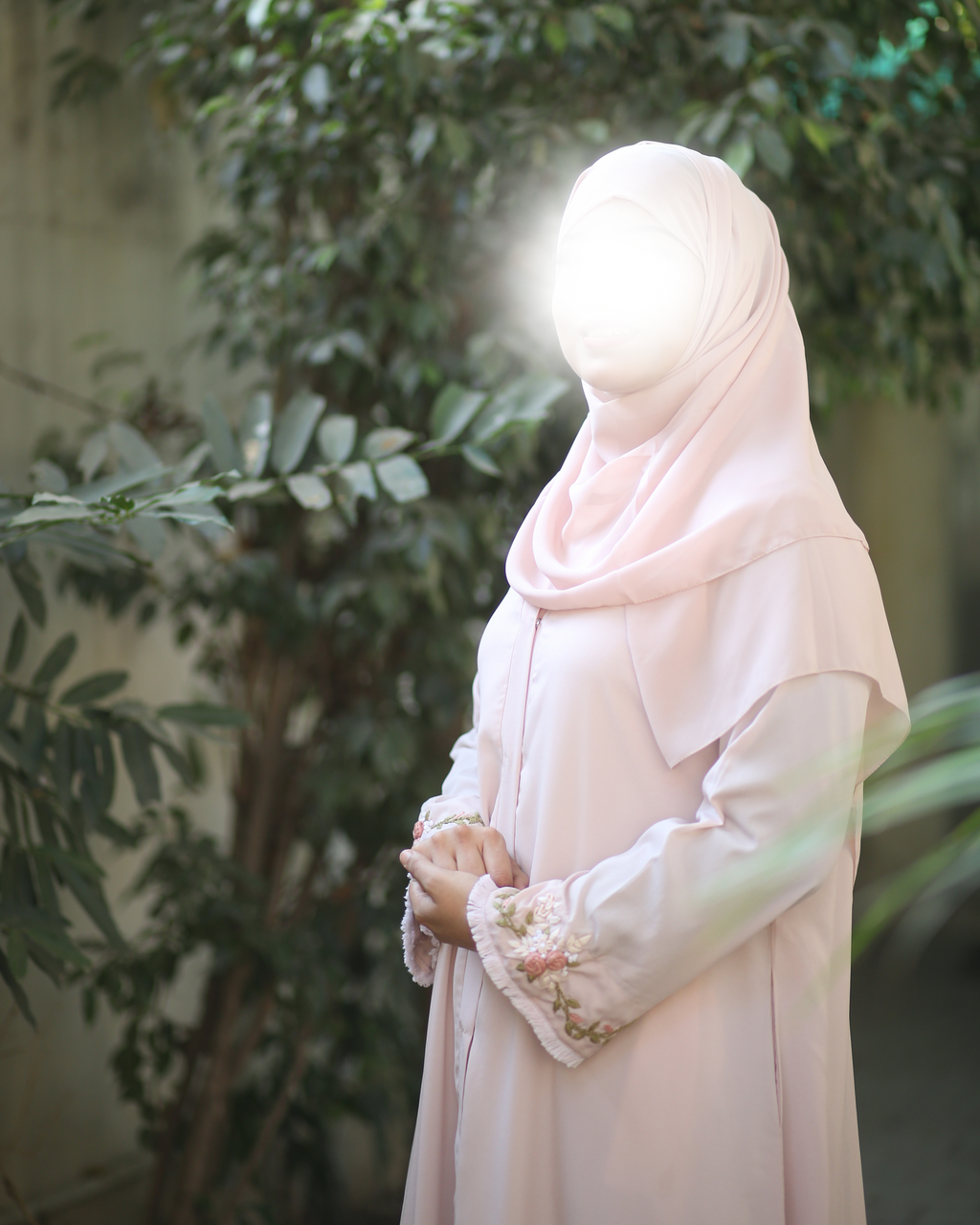 Timeless light pink abaya dress with colorful hand embroidery detail - breathable modest wear Michigan