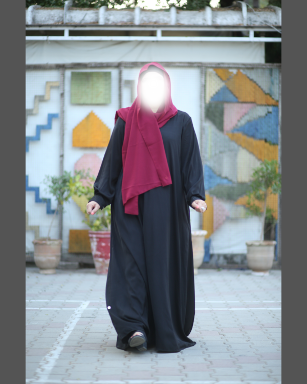 Luxurious Black Abaya with Embroidered Sleeves and Button Closure